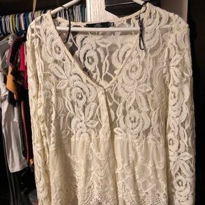 BKE Boutique Ivory Lace LS Top